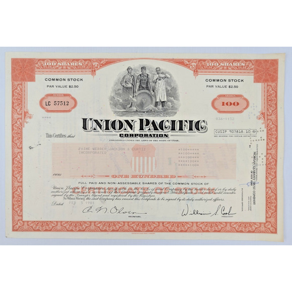Union Pacific Co Railroad Shares Certificates Assorted Lot of 4 - Picture 4 of 9